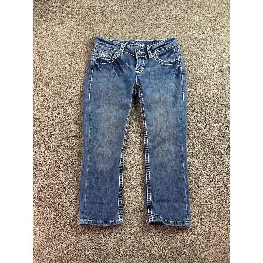 LA Idol Jeans Womens 3 Juniors Thick Stitch Studded Capri Ladies 26x21